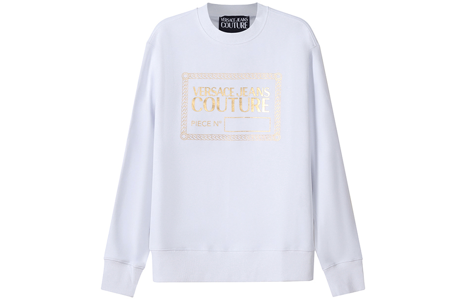 Versace SS22 White Logo Print Casual Crewneck Long-Sleeve Sweatshirt 72GAIT17-CF01O-G03