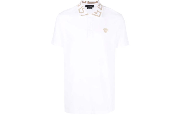 Order VERSACE SS22 男士白色纯色徽标短袖 Polo 衫. A87402-1A01552-A1001