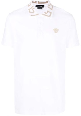 VERSACE SS22 White Polo Shirt with Solid Color and Logo for Men. A87402-1A01552-A1001 Order VERSACE SS22 White Polo Shirt with Solid Color and Logo for Men. A87402-1A01552-A1001
