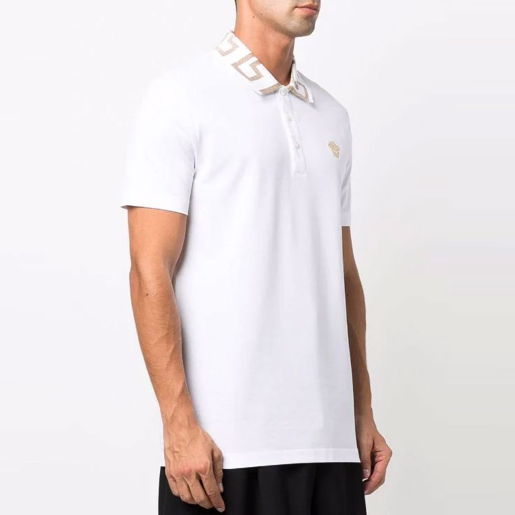 Shop VERSACE SS22 男士白色纯色徽标短袖 Polo 衫. A87402-1A01552-A1001