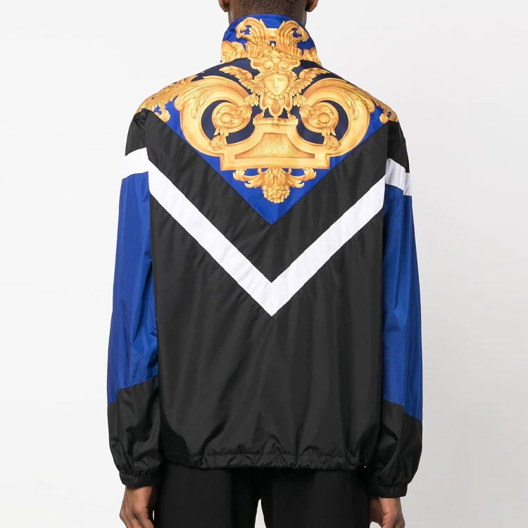 Shop VERSACE SS23  Baroque Print Zip Long-Sleeve Jacket Blue. 1008052-1A05737-5U670