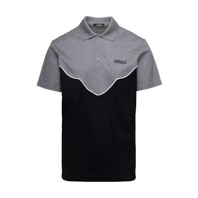 VERSACE SS23 Black-Grey Polo Collar Letter Patch Short Sleeve Tee 10106091A076432ED10