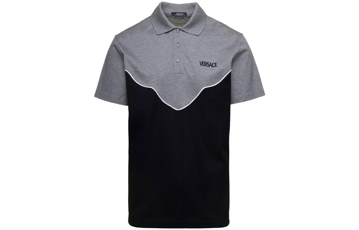 Order VERSACE SS23  Black-Grey Polo Collar Letter Patch Short Sleeve Tee 10106091A076432ED10