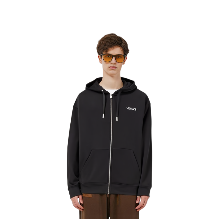 Purchase VERSACE SS23 黑色背印拉鍊連帽外套 1010682-1A07744-2B510
