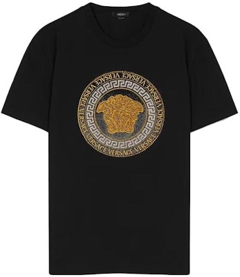 ヴェルサーチ SS23 ブラック クルーネック Tシャツ レタープリント入り 1010633-1A07692-1B000 Buy ヴェルサーチ SS23 ブラック クルーネック Tシャツ レタープリント入り 1010633-1A07692-1B000