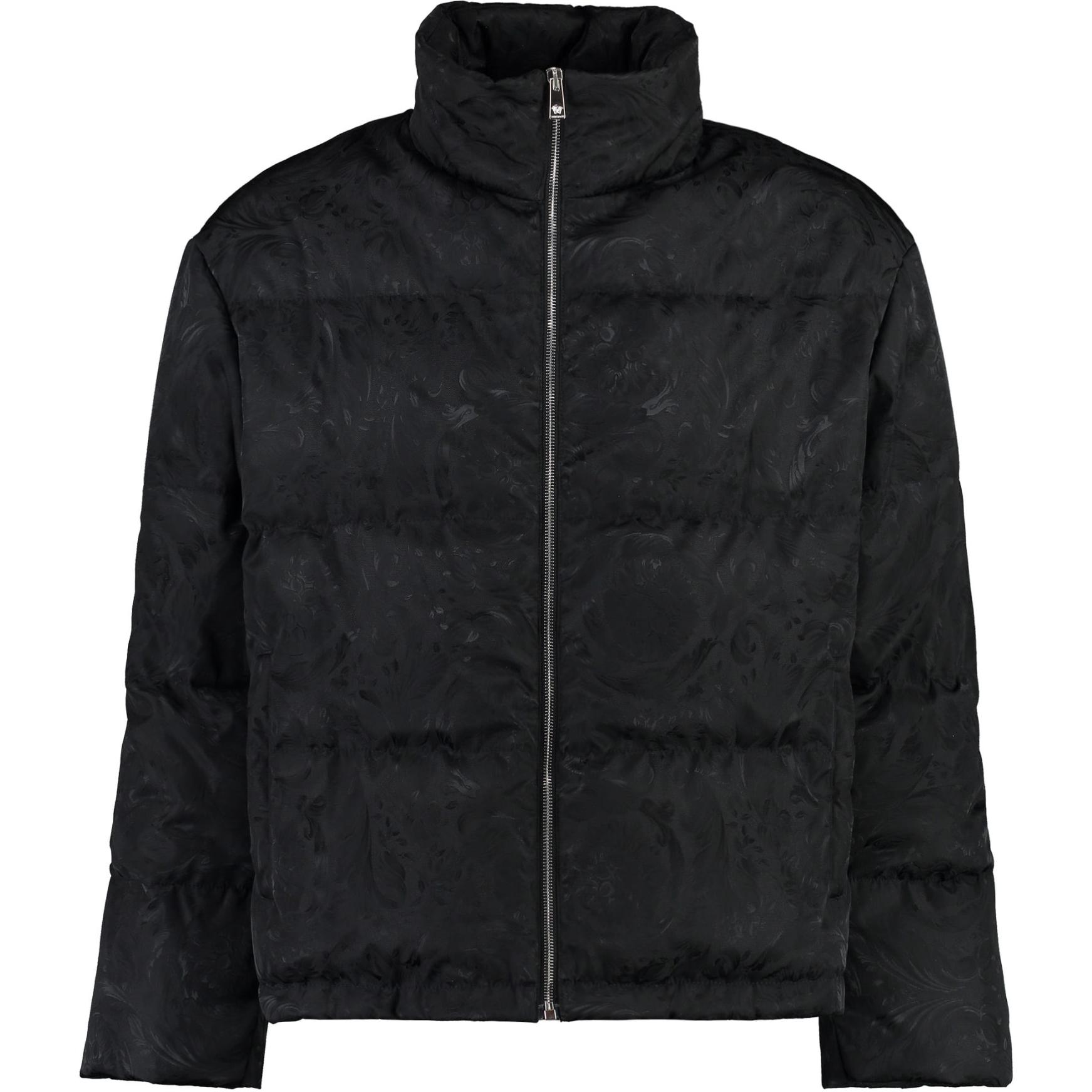 VERSACE SS23  Black Down Jacket with Stand Collar - Winter Warmth 10102101A076761B000