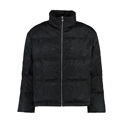 VERSACE SS23 Black Down Jacket with Stand Collar - Winter Warmth 10102101A076761B000