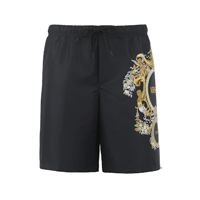 VERSACE SS23 Black Drawstring Printed Casual Shorts. 1001598-1A06330-5B020