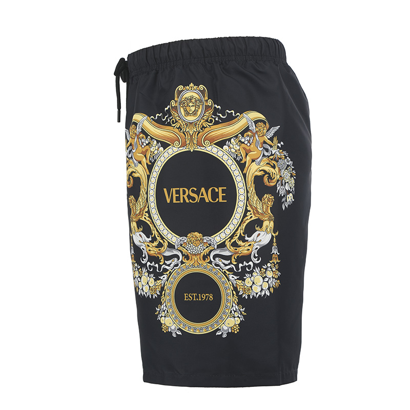 Shop VERSACE SS23  Black Drawstring Printed Casual Shorts. 1001598-1A06330-5B020