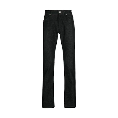 VERSACE SS23 Black Jeans with Solid Logo Embellished Crystals. 1006078-1A06367-1D040