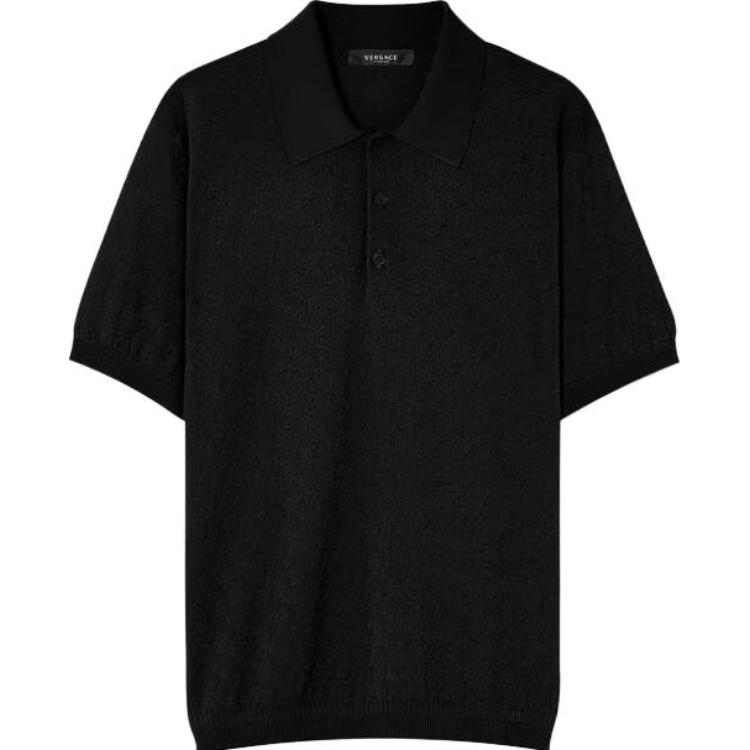 VERSACE SS23  Black Knit Short Sleeve Polo Shirt 1007765-1A05524-1B000