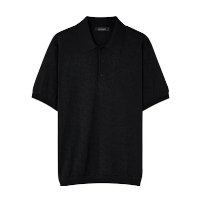 VERSACE SS23 Black Knit Short Sleeve Polo Shirt 1007765-1A05524-1B000