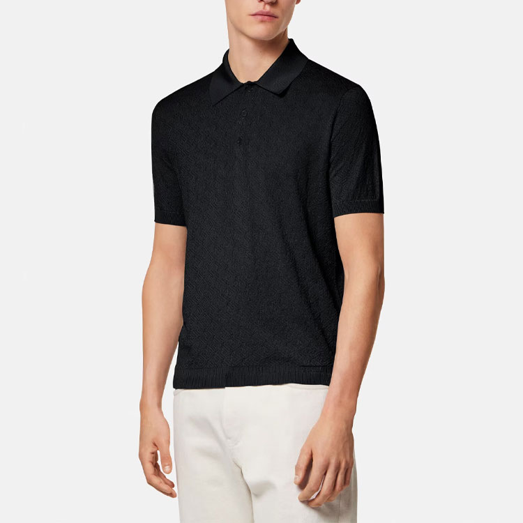 Shop VERSACE SS23 黑色針織短袖 Polo 衫 1007765-1A05524-1B000