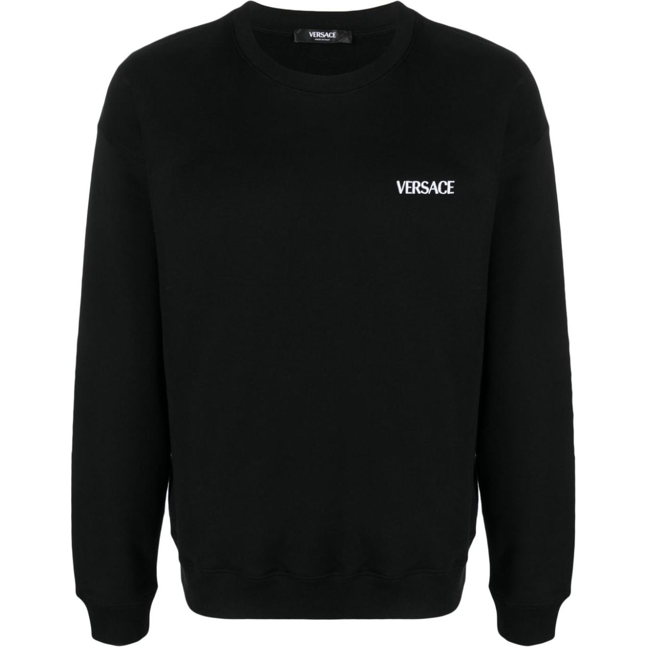 VERSACE SS23  Black Letter Print Crewneck Pullover Sweatshirt. 1012929-1A09339-2B510