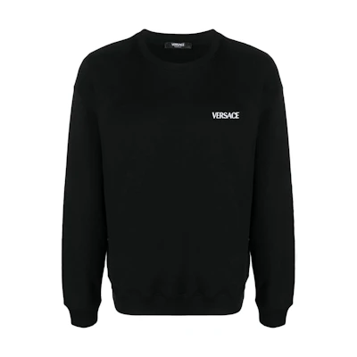 VERSACE SS23 Black Letter Print Crewneck Pullover Sweatshirt. 1012929-1A09339-2B510