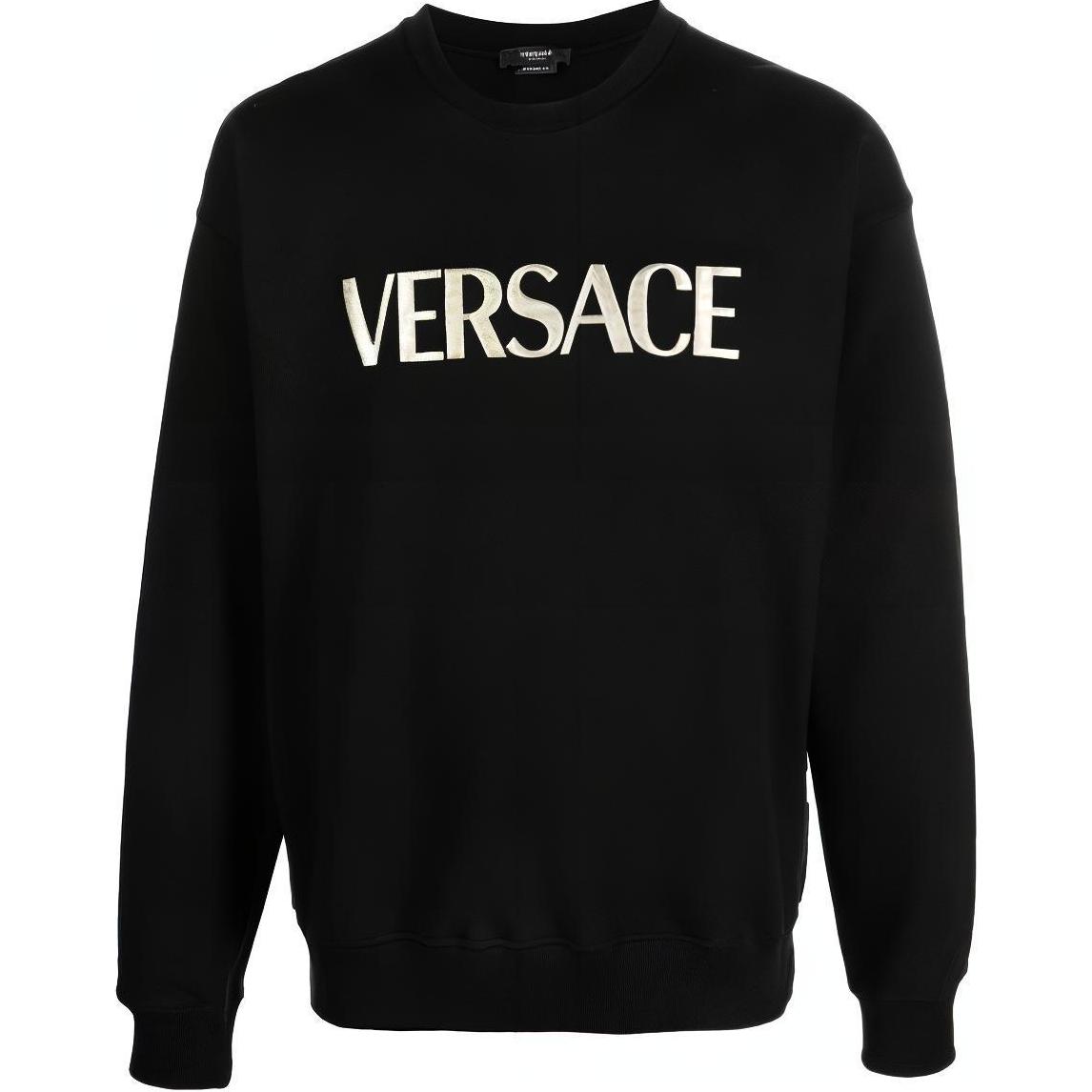 VERSACE SS23  Black Logo Embroidered Knit Sweater 1008543-1A06127-1B000