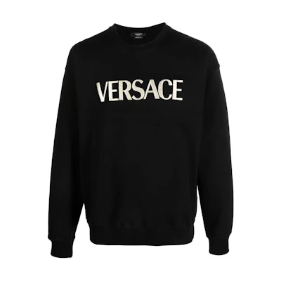 VERSACE SS23 Black Logo Embroidered Knit Sweater 1008543-1A06127-1B000
