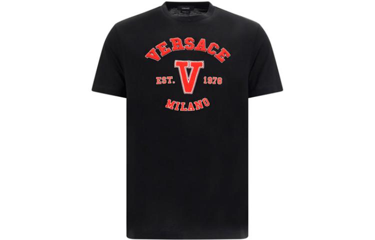 VERSACE SS23  Black Logo Patch Crew Neck T-Shirt 1008480-1A06062-1B000