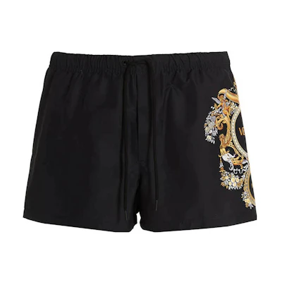 Versace SS23 Black Logo Print Drawstring Shorts 1001597-1A06330-5B020
