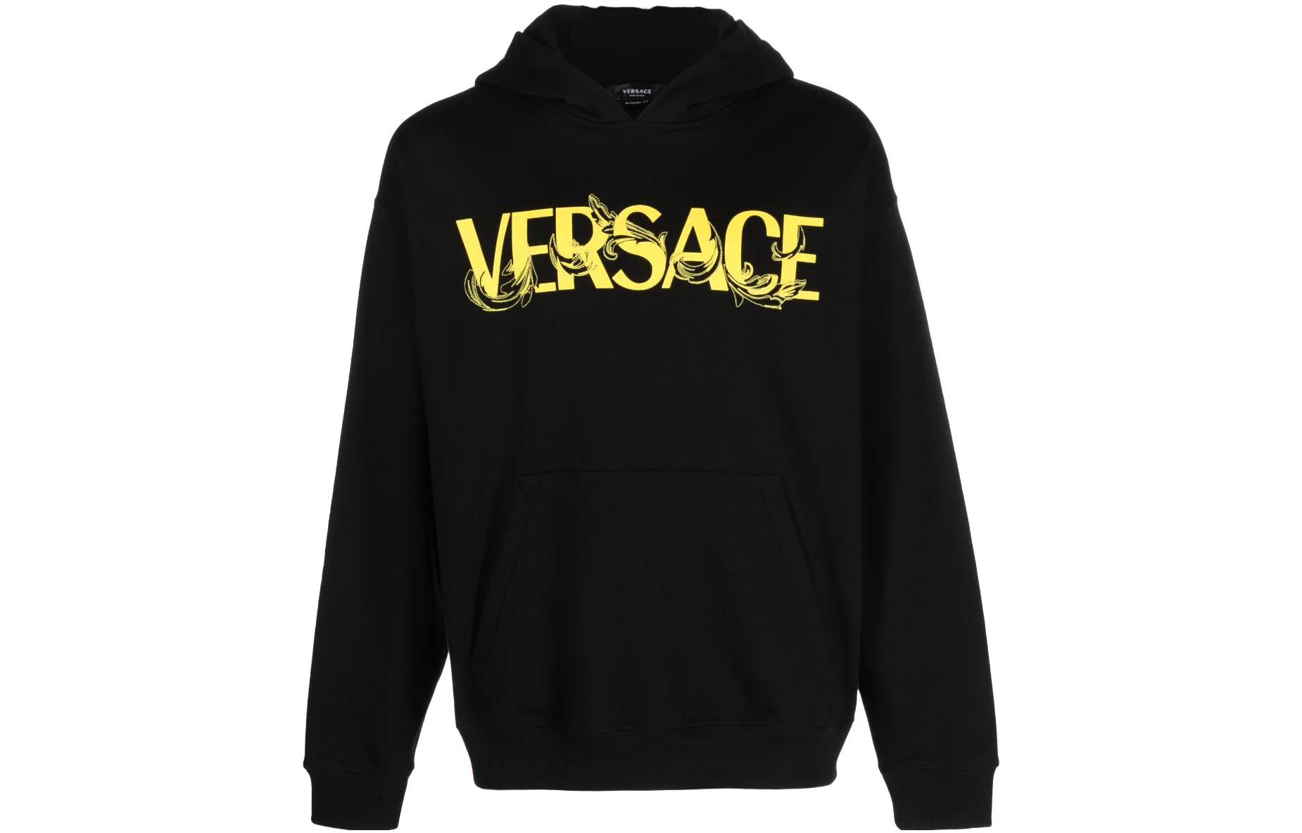VERSACE SS23  Black Logo Print Hoodie. 1010710-1A07769-1B000