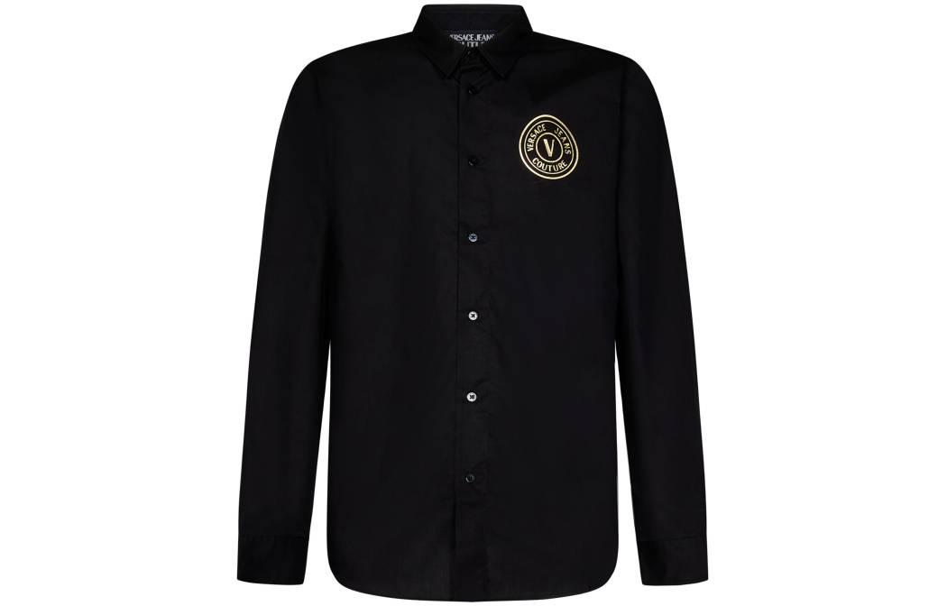 Order VERSACE SS23 Camisa Negra de Manga Larga con Diseño de Letras. 75GALYS-2CN00-2899