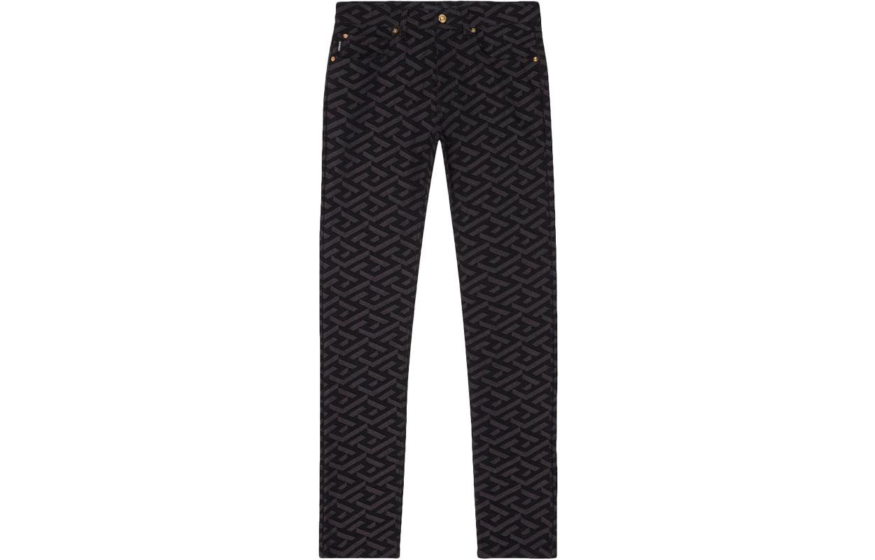 Order VERSACE SS23 Jeans Hitam Mid-Rise dengan Motif Huruf dan Straight-Leg A81832-1A02872-1D040