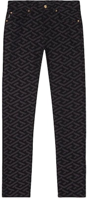 VERSACE SS23 Jeans Hitam Mid-Rise dengan Motif Huruf dan Straight-Leg A81832-1A02872-1D040 Order VERSACE SS23 Jeans Hitam Mid-Rise dengan Motif Huruf dan Straight-Leg A81832-1A02872-1D040