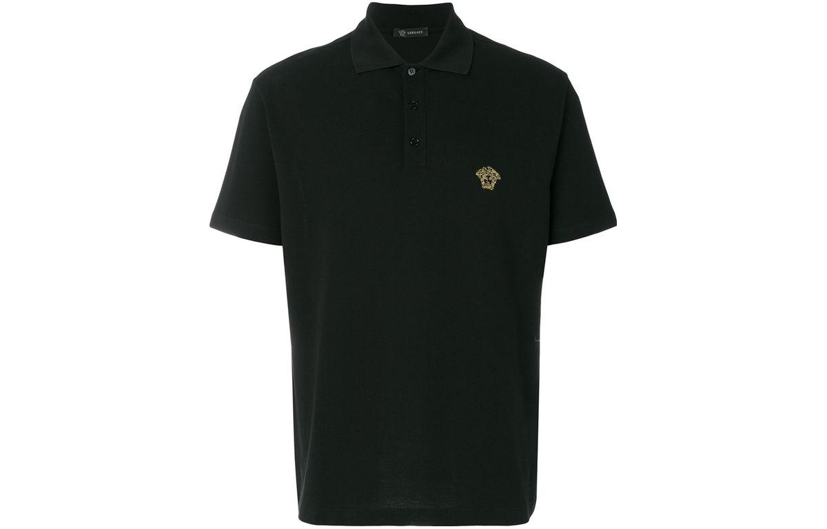 VERSACE SS23  Black Plain Logo Embroidered Polo Shirt A89507S-A231377-2B130