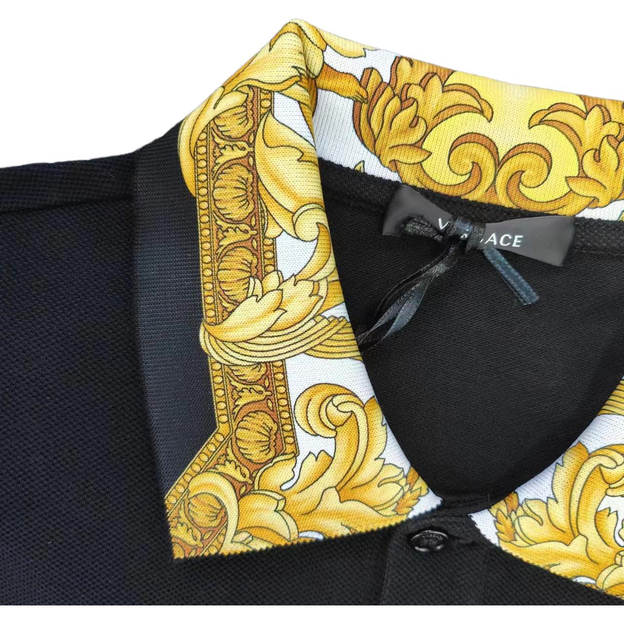 Purchase VERSACE SS23  Black Polo Shirt with Letter Embroidery Casual Style. 1012260-1A08837-2B130