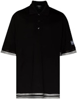 VERSACE SS23 Black Polo Shirt with Logo and Ribbon Detail. 1005192-1A03483-1B000 VERSACE SS23 Black Polo Shirt with Logo and Ribbon Detail. 1005192-1A03483-1B000