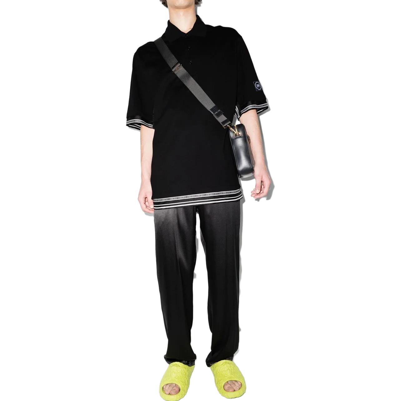 Lookbook VERSACE SS23  Black Polo Shirt with Logo and Ribbon Detail. 1005192-1A03483-1B000