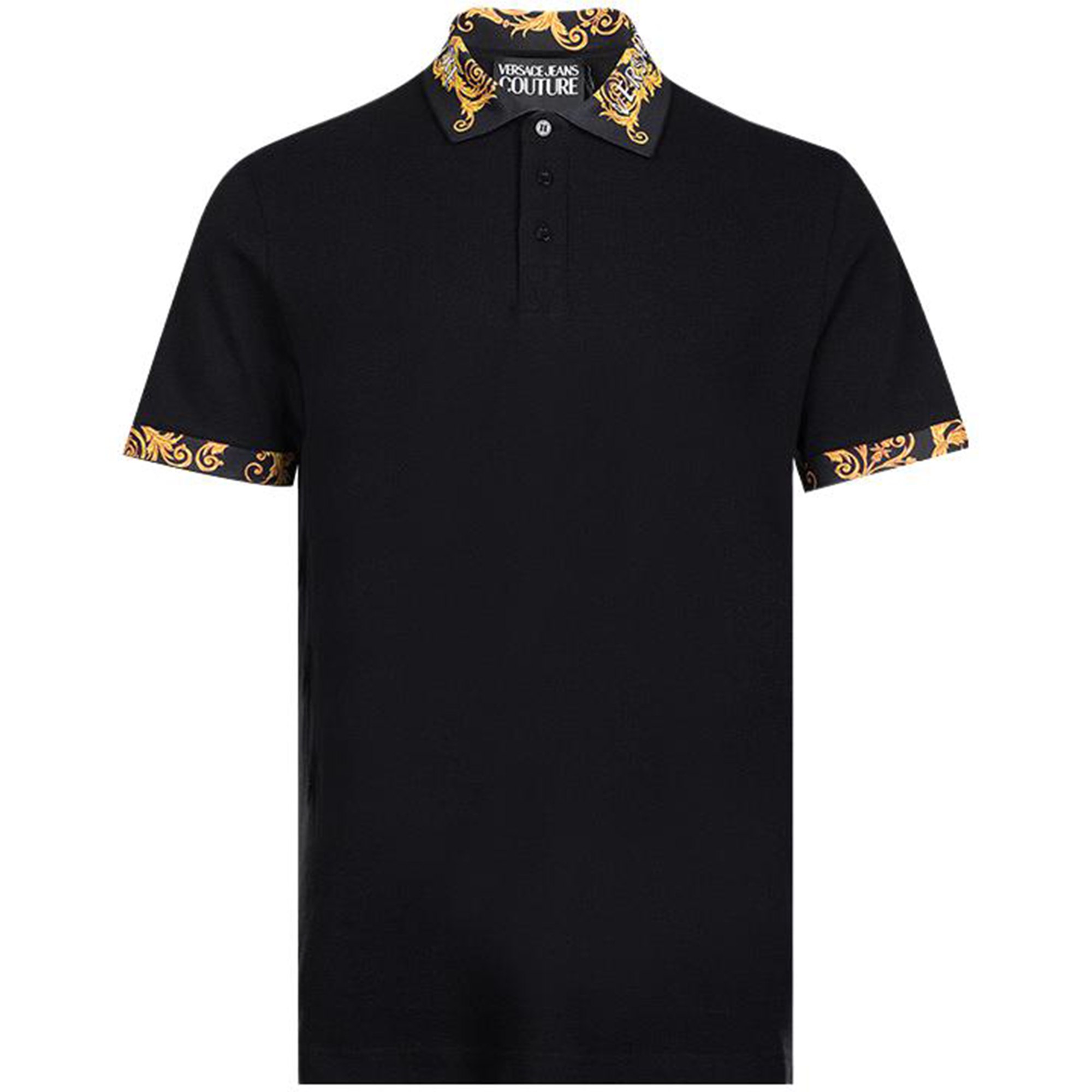 VERSACE SS23  Black Printed Short Sleeve Polo Shirt. 74GAGT1-8CJ01TB-899
