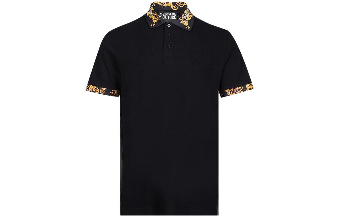 Order VERSACE SS23  Black Printed Short Sleeve Polo Shirt. 74GAGT1-8CJ01TB-899