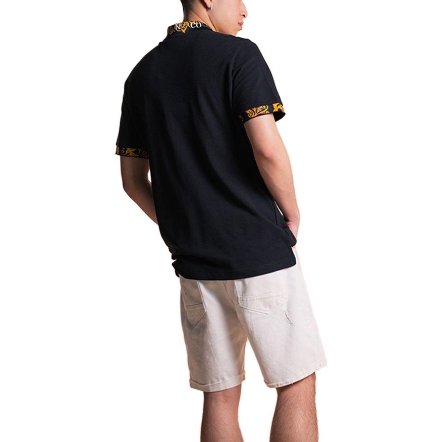 Shop VERSACE SS23  Black Printed Short Sleeve Polo Shirt. 74GAGT1-8CJ01TB-899