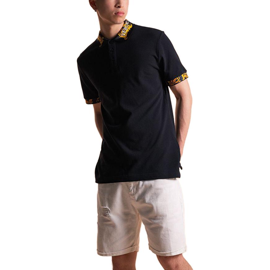 Purchase VERSACE SS23  Black Printed Short Sleeve Polo Shirt. 74GAGT1-8CJ01TB-899