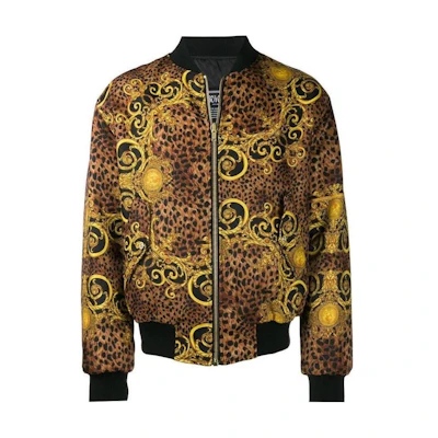 VERSACE SS23 Black Printed Zip-Up Long-Sleeve Bomber Jacket. C1GUA920-S0534-923