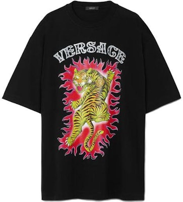 ヴェルサーチ SS23 ブラック 半袖クルーネック Tシャツ アニマルプリント入り 1010235-1A07456-1B000 Buy ヴェルサーチ SS23 ブラック 半袖クルーネック Tシャツ アニマルプリント入り 1010235-1A07456-1B000