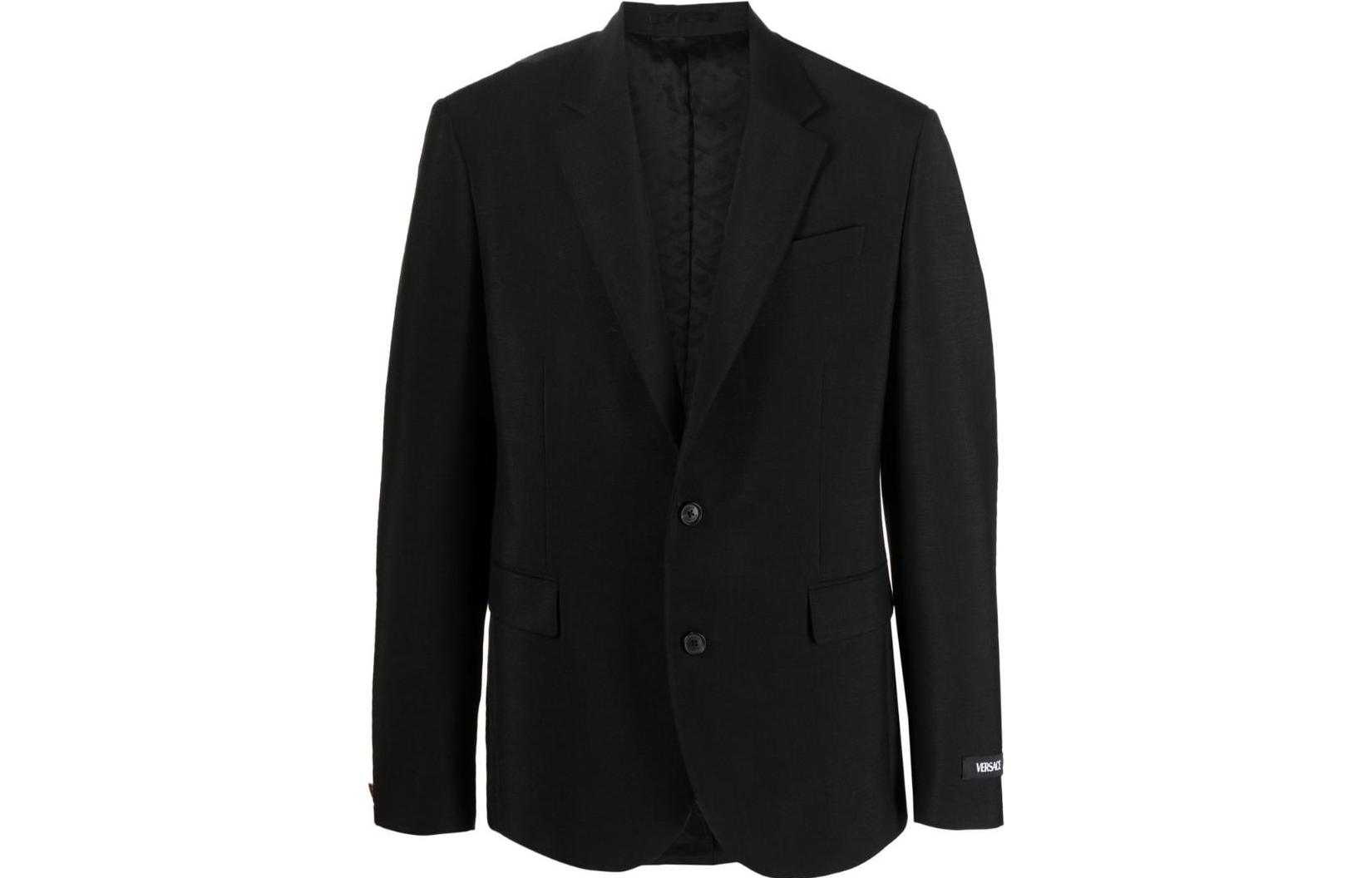 VERSACE SS23  Black Single-Breasted Blazer Jacket with Plain Lapel. 1006009-1A01698-1B000