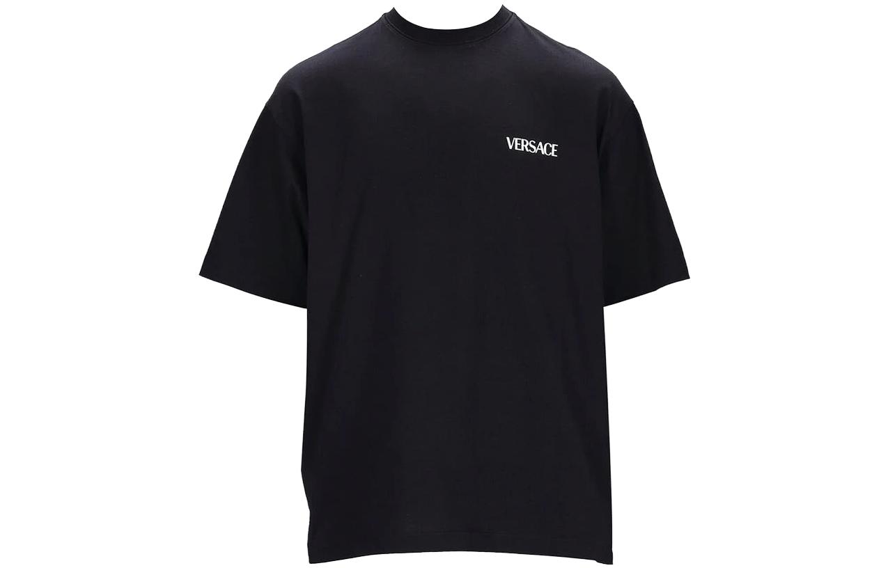Versace SS23  Black Solid Color Letter Print Short Sleeve T-Shirt. 1010637-1A07701-1B000