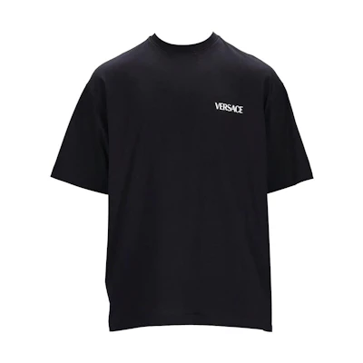 Versace SS23 Black Solid Color Letter Print Short Sleeve T-Shirt. 1010637-1A07701-1B000