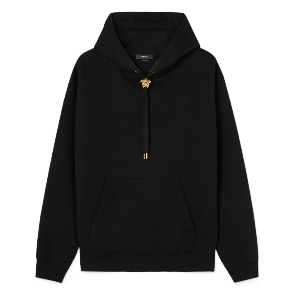 VERSACE SS23  Black Solid Color Logo Hoodie 1008661-1A06213-1B000