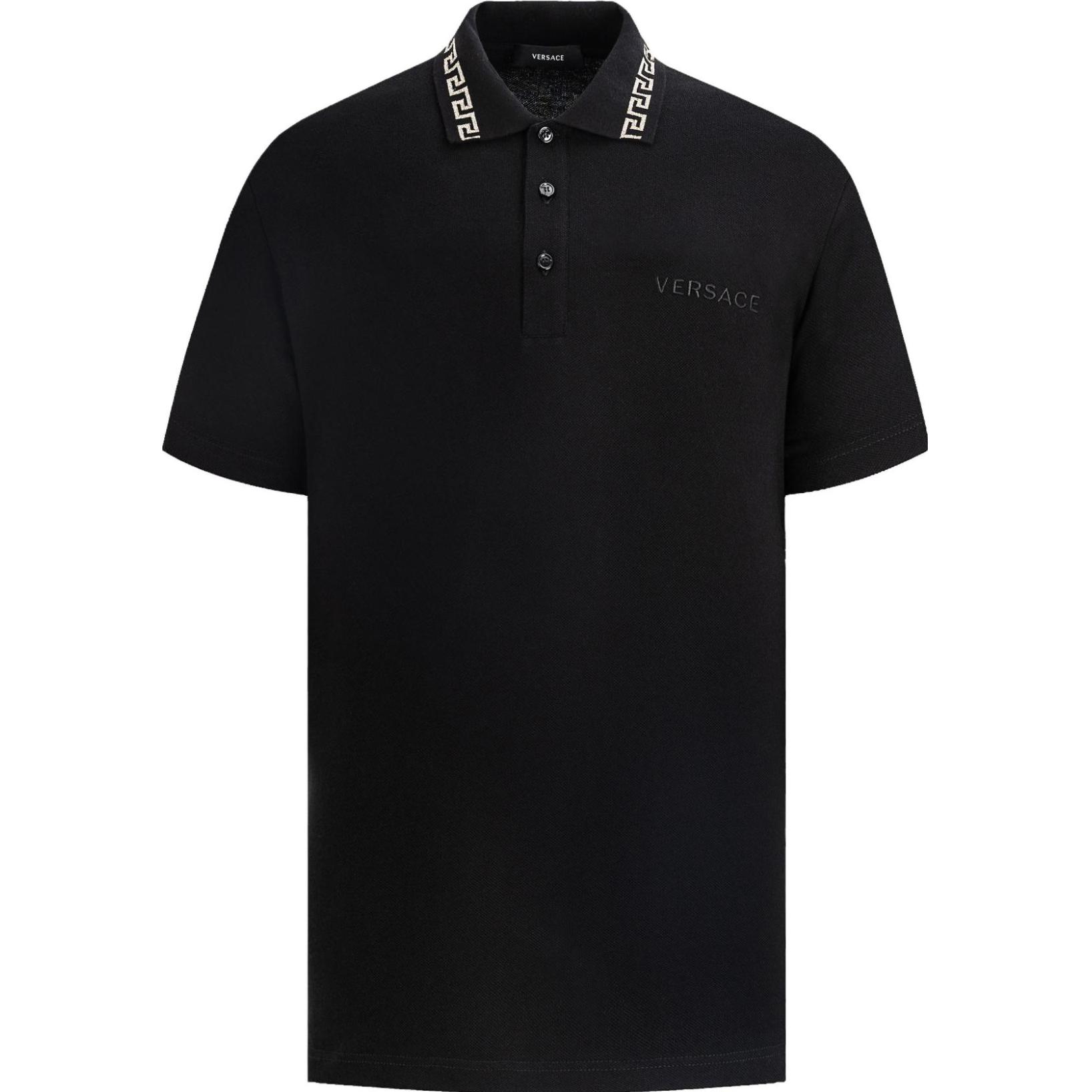 Versace SS23  Black Straight-Cut Polo Shirt with Embroidered Logo. A89504S-A231377-2B130