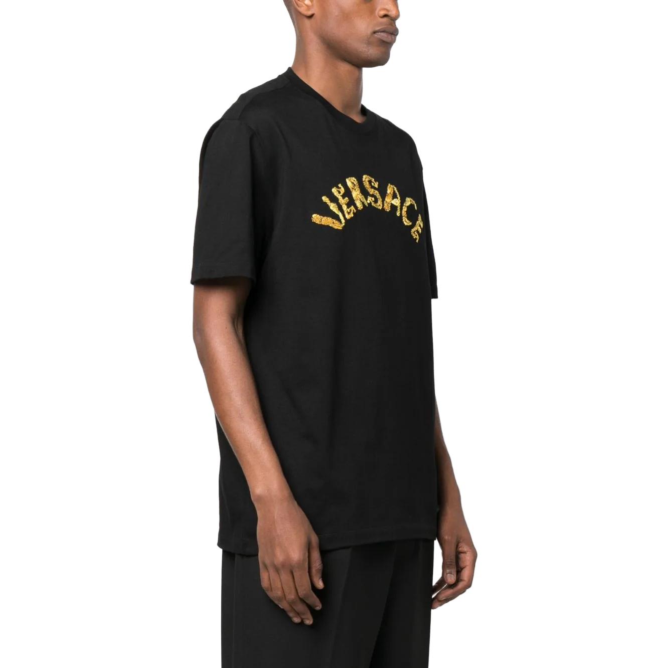 Purchase ヴェルサーチ SS23 ブラックTシャツ レタープリント入りクルーネックデザイン 1010641-1A07700-1B000