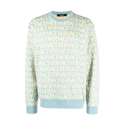 VERSACE SS23 Blue Crewneck Sweatshirt with Letter Print. 10102491A07466