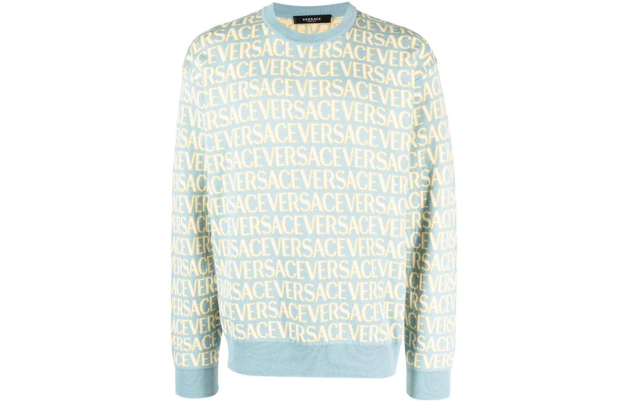 Order VERSACE SS23  Blue Crewneck Sweatshirt with Letter Print. 10102491A07466