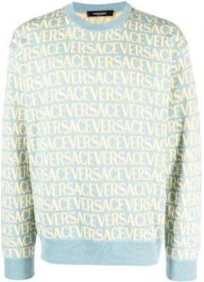 VERSACE SS23 Blue Crewneck Sweatshirt with Letter Print. 10102491A07466 Order VERSACE SS23 Blue Crewneck Sweatshirt with Letter Print. 10102491A07466
