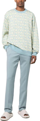 VERSACE SS23 Blue Crewneck Sweatshirt with Letter Print. 10102491A07466 Lookbook VERSACE SS23 Blue Crewneck Sweatshirt with Letter Print. 10102491A07466