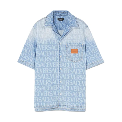 VERSACE SS23 Blue Letter Pattern Short Sleeve Shirt 1007836-1A07661-1D380