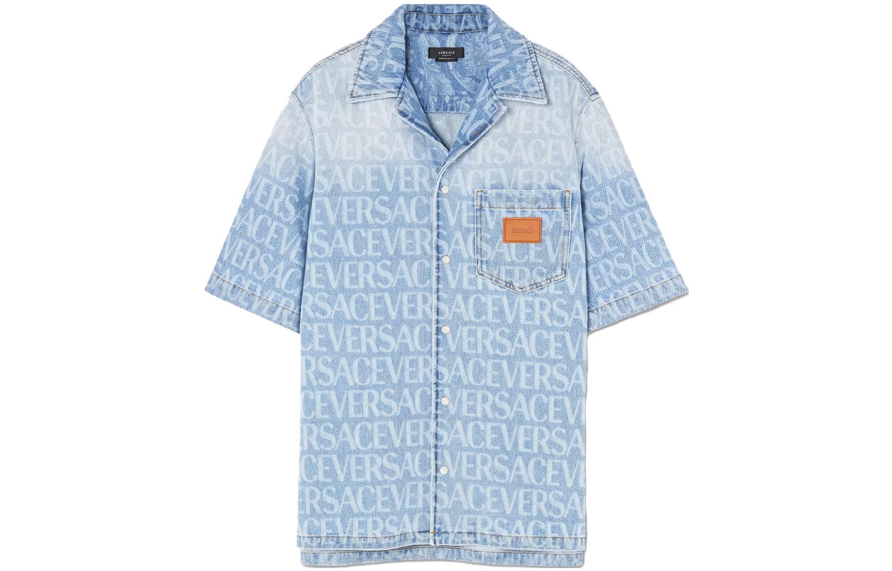 Order VERSACE SS23 藍色字母圖案短袖襯衫 1007836-1A07661-1D380