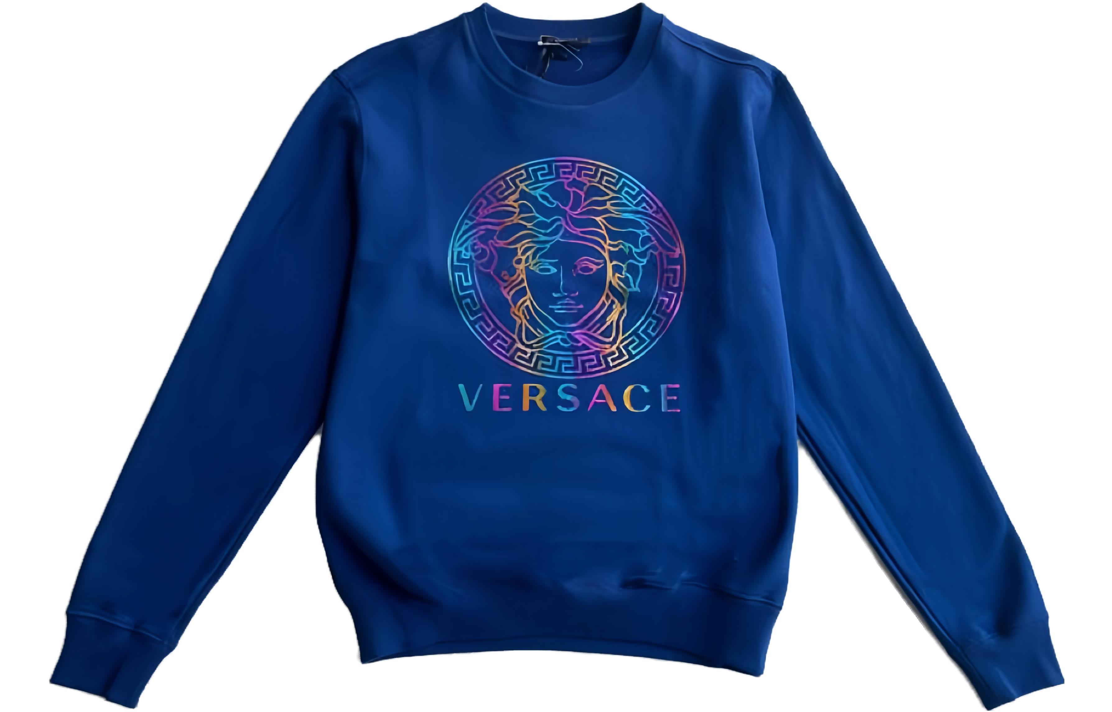 VERSACE SS23  Blue Letter Print Long Sleeve Sweatshirt. 1007216-1A05132-2UF10